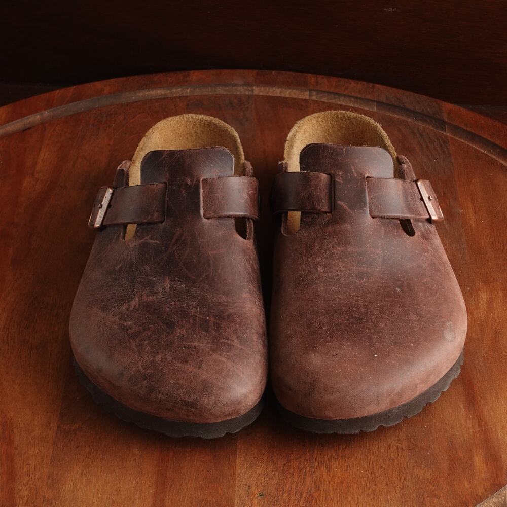Birkenstock Brown Leather Boston Clogs with Adjustable Strap - Picture 2 of 13